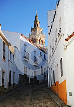 Street and Church of San Bartolome in Jerez de los Caballeros, Spain photo