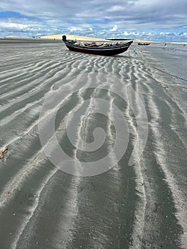 Jericoacoara, Brazil, beach, low tide, boat, clouds, sky, sea, South America, Praia Principal de Jeri, relaxing