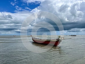 Jericoacoara, Brazil, beach, low tide, boat, clouds, sky, sea, South America, Praia Principal de Jeri, relaxing photo