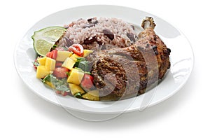 Jerk chicken plate, jamaican food photo