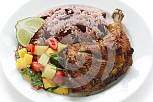 Jerk chicken plate, jamaican food photo