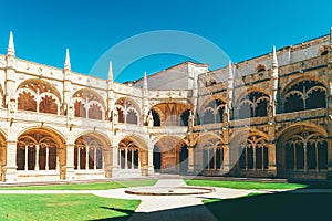 Jeronimos Hieronymites Monastery Of Saint Jerome In Lisbon, Portugal Is Built In Portuguese Late Gothic Manueline Style