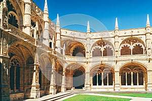 Jeronimos Hieronymites Monastery Of Saint Jerome In Lisbon, Portugal Is Built In Portuguese Late Gothic Manueline Style