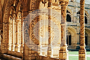 Jeronimos Hieronymites Monastery Of Saint Jerome In Lisbon, Portugal Is Built In Portuguese Late Gothic Manueline Style