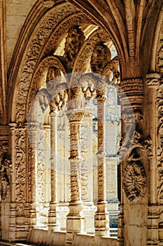 Jeronimos Hieronymites Monastery Of Saint Jerome In Lisbon, Portugal Is Built In Portuguese Late Gothic Manueline Style