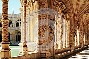 Jeronimos Hieronymites Monastery Of Saint Jerome In Lisbon, Portugal Is Built In Portuguese Late Gothic Manueline Style