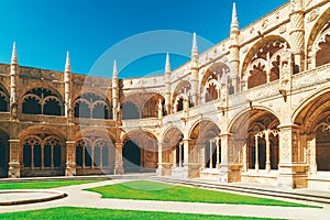 Jeronimos Hieronymites Monastery Of Saint Jerome In Lisbon, Portugal Is Built In Portuguese Late Gothic Manueline Style