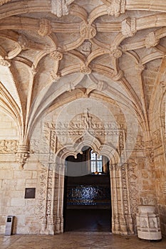 Jeronimos Monastery or Abbey. Manuelino or Manueline Gothic Refectory entrance. photo