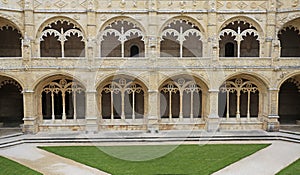 The Jeronimos Monastery interior court in Lisbon, portugal