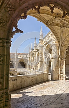 Jeronimos monastery manueline style decoration architecture. Jeronimos monastery is medieval building and landmark