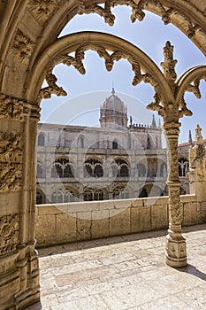 Jeronimos monastery manueline style decoration architecture. Jeronimos monastery is medieval building and landmark