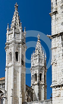 Jeronimos Monastery towers detail, Lisbon, Portugal