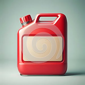 Red plastic jerry can with a blank label.