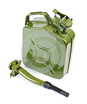 Jerrycan with flexi pipe spout on a white background.