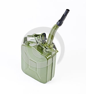 Jerrycan with flexi pipe spout on a white background.