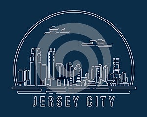 Jersey City - Corpus Christi - Cityscape with white abstract line corner curve modern style on dark blue background, building