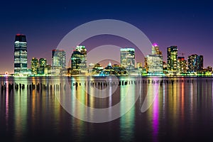 The Jersey City Skyline at night, seen from Pier 34, Manhattan,