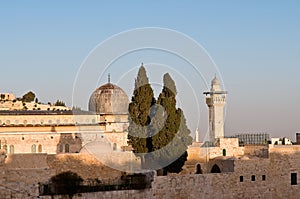 Jerusalem- Al-Aqsa Mosque at sunset on top of the