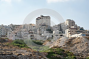 Jerusalem apartments shot from below the road level