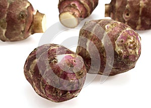 Jerusalem Artichoke, helianthus tuberosus, Tuber against White Background