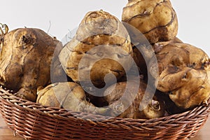 Jerusalem artichoke sunroot tubers. Helianthus vitamins tuberosus.