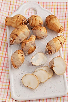 Jerusalem artichokes on a cutting board