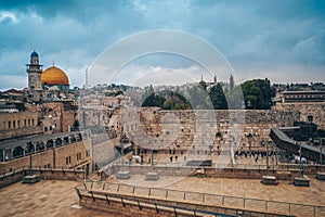 Jerusalem, Capital of Israel. Beautiful panoramic view of the Old City at sunset, Tomb of the Prophets and Dome of the