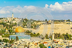 Jerusalem dominated by golden cupola of the dome of the rock, Israel