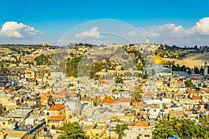 Jerusalem dominated by golden cupola of the dome of the rock, Israel