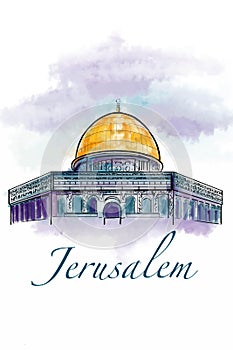 Jerusalem illustration ,drawing ,water color ,logo,symbol.