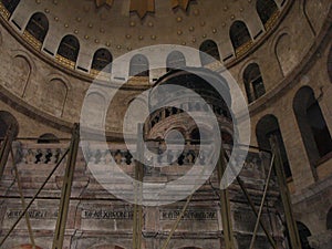 Interior of the Church of the Holy Sepulcher of Jesus Christ in the city of Jerusalem, Israel