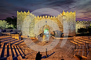 Jerusalem Israel. Damascus gate at sunset