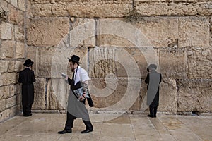 The religious orthodox Jews pray at the western wall. Jerusalem, Israel