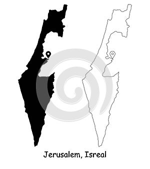 Jerusalem Israel. Detailed Country Map with Location Pin on Capital City.