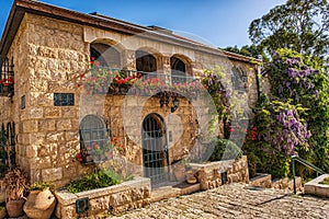 Jerusalem, Israel - June 12, 2021: Old houses in Yemin Moshe district, Jerusalem, Israel