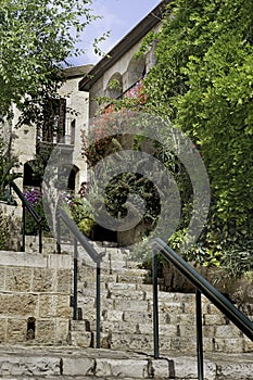 Jerusalem, Israel - May 7, 2022: Old houses in Yemin Moshe district, Jerusalem, Israel