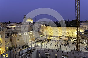 Jerusalem, Israel old city at the Western Wall and the Dome of the Rock. Kotel in Urban Renewal