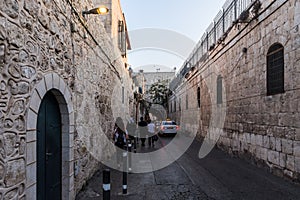 Quiet street in the evening in the old city of Jerusalem near the Tower of David, Israel