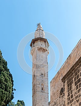 Jerusalem, Israel. View of the Omar Mosque from the courtyard of the Church of the Holy Sepulchre