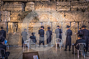 Jerusalem - October 03, 2018: Jews praying in the Western Wall in the old City of Jerusalem, Israel