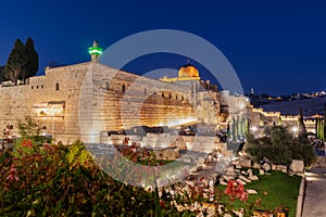 Jerusalem Old City at Night - View from Dung Gate towards Temple Mount and Al Aqsa