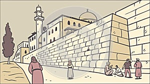 Jerusalem old city view, Israel landmark, historical architecture vector design Generative AI photo