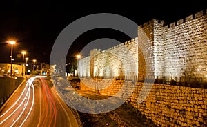 Jerusalem walls at night
