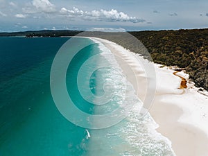 Jervis bay Panorama Aerial Drone Picture of the white sand Hyams beach in New South Wales, Australia