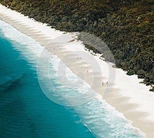 Jervis bay Panorama Aerial Drone Picture of the white sand Hyams beach in New South Wales, Australia