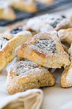 Jerwish food Hamantaschen cookies with dry fruits. Purim holiday