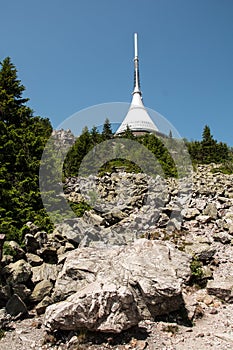 Jested - unique architectural building. Hotel and TV transmitter on the top of Jested Mountain