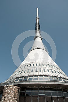 Jested - unique architectural building. Hotel and TV transmitter on the top of Jested Mountain