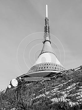 Jested - unique architectural building. Hotel and TV transmitter on the top of Jested Mountain, Liberec, Czech Republic