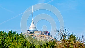 Jested - unique architectural building. Hotel and TV transmitter on the top of Jested Mountain, Liberec, Czech Republic